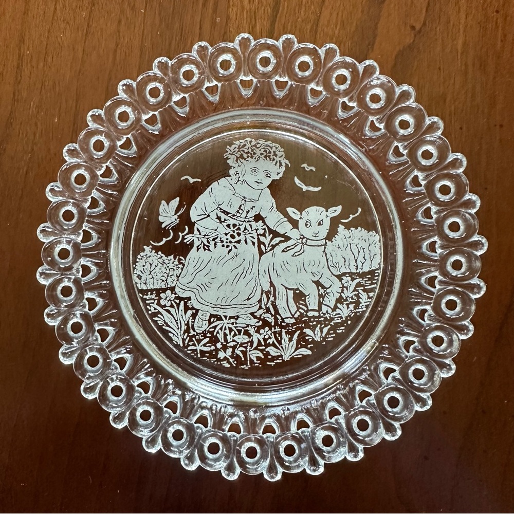 1889 Antique Victorian Pressed Glass Egg & Dart Mary & Lamb Nursery Rhyme Plate